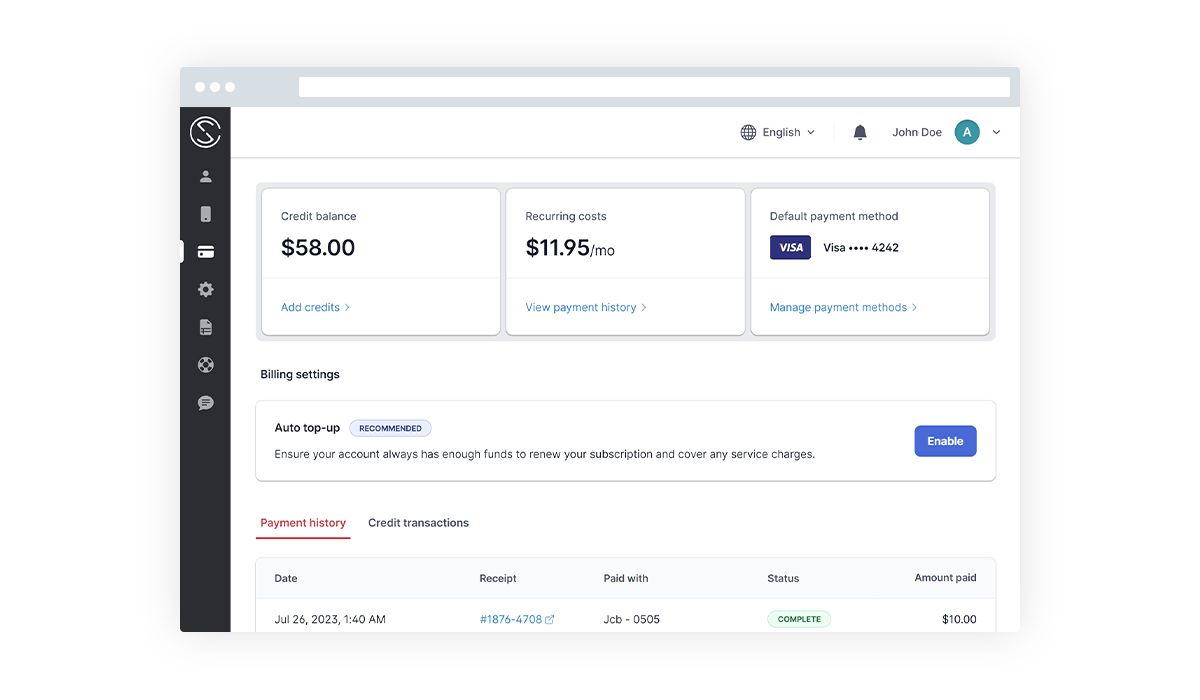 Billing dashboard preview