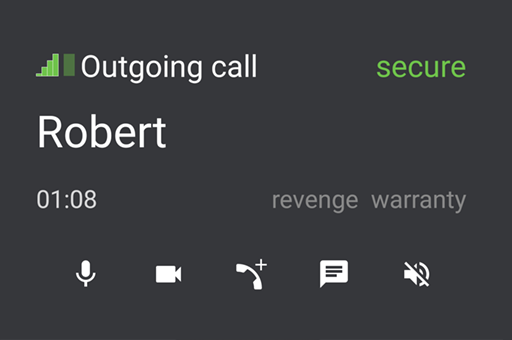 Encrypted Phone's interface indicating that the call is secure.